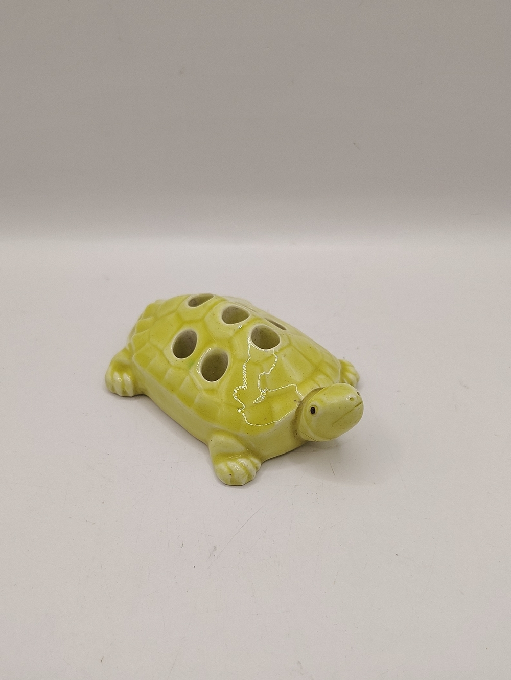 Vintage RARE Ceramic Turtle Flower Frog / Flower Holder in Lemon Yellow 4"